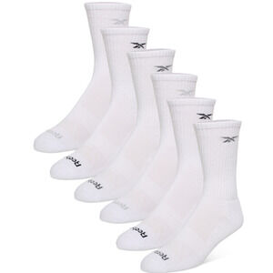 Reebok Men 6-Pk 1/2 Terry Performance Crew Socks White Shoe Size 10-13